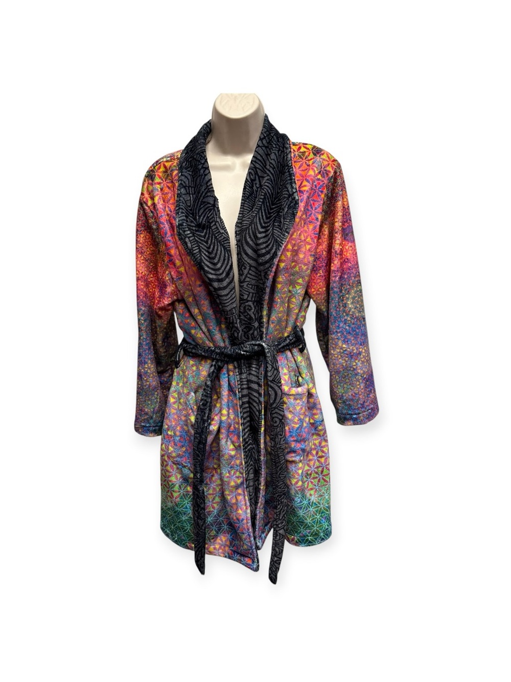 Chakra awakening plush fleece robe unisex size small soft fluffy hippie boho - Picture 3 of 10